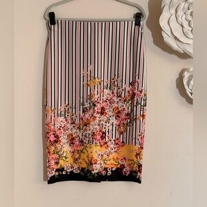 ECI Black and Pink Floral Pencil Skirt